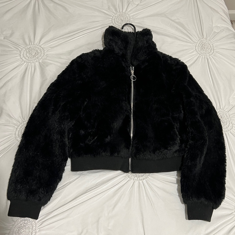 Fuzzy crop jacket